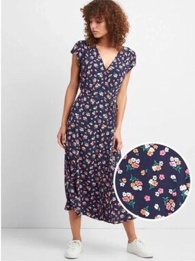 GAP Black Maxi Dress with Pink and Cream Floral Print